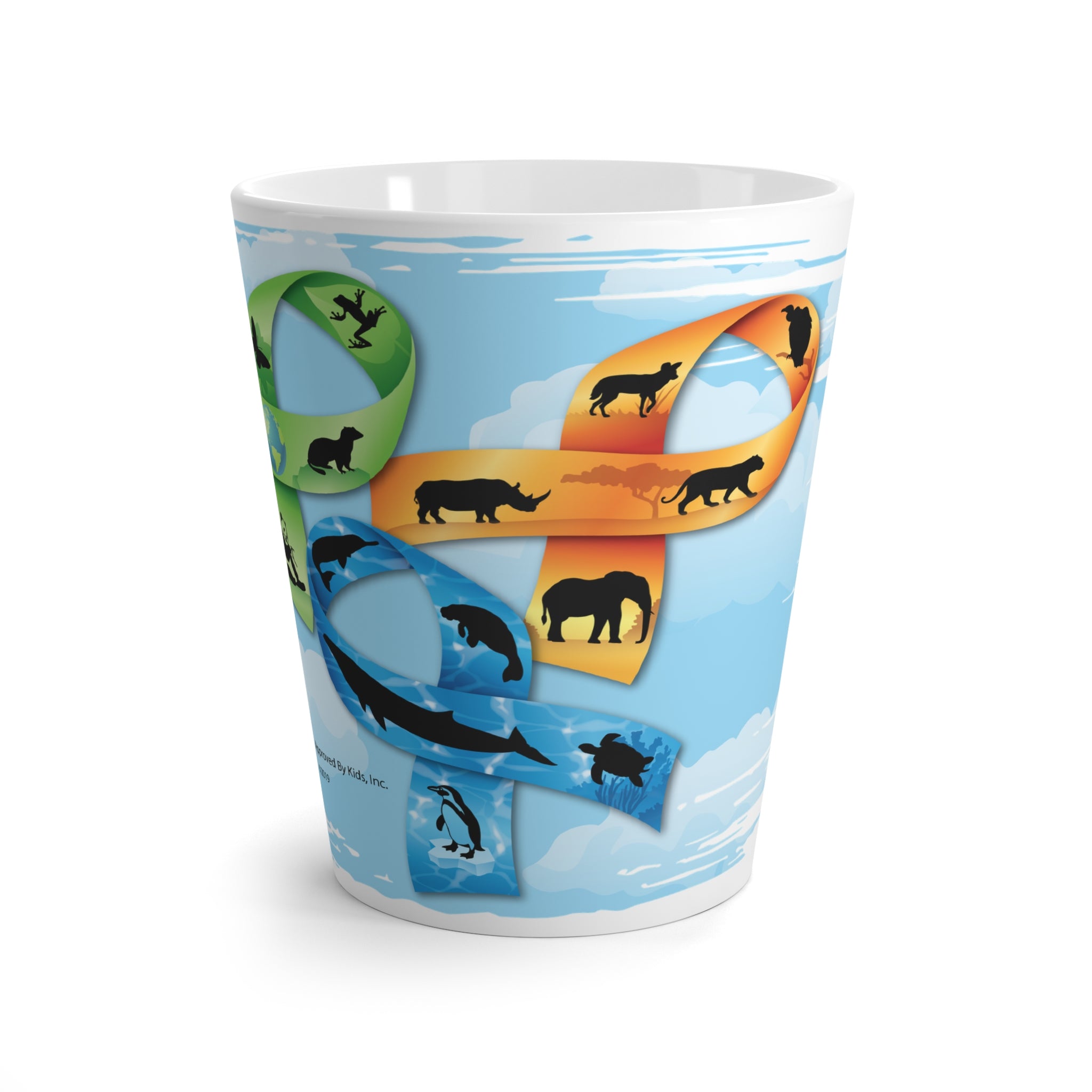 Animal Conservation Infinity Latte Mug – Wildlife Ribbon Design