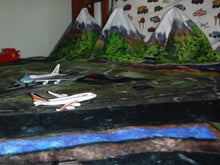 Load image into Gallery viewer, Rustic Soho - Planes &amp; Trains at the Terminals (Throw or Twin XL)